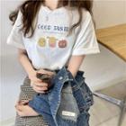 Cartoon Print T-shirt / Plaid Mini Pencil Skirt