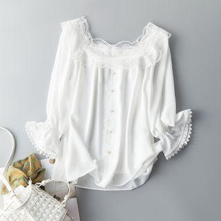 Flare-sleeve Lace Trim Top