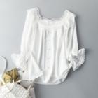 Flare-sleeve Lace Trim Top
