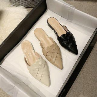 Pointy-toe Plain Block Heel Mules