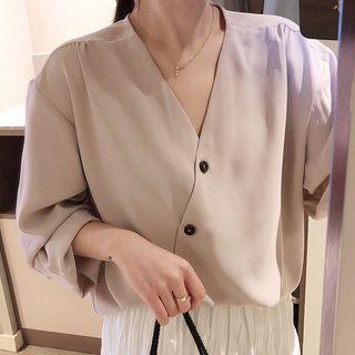V-neck Diagonal Button Blouse