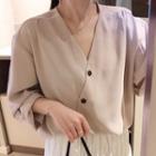 V-neck Diagonal Button Blouse