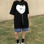 Short-sleeve Drawstring Heart T-shirt