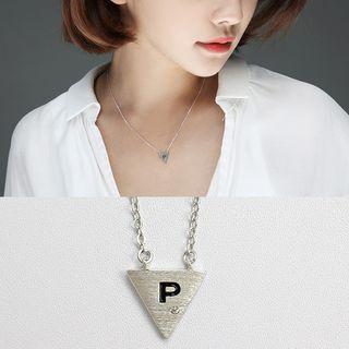925 Sterling Silver Lettering Triangle Necklace White Gold - One Size
