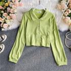 Plain Single Breasted Long-sleeve Crop Top