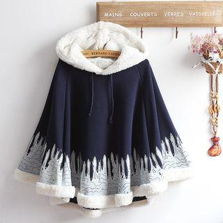 Fish Print Fleece Lined Hooded Cape