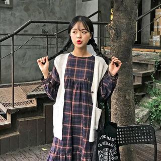 Ruffle-hem Plaid Midi Empire Dress