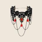 Chained Rhinestone Lace Choker 1 Pc - Red - One Size