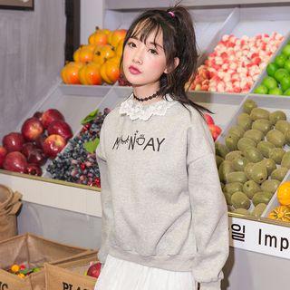 Letter Lace Trim Sweatshirt