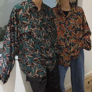 Couple Matching Long-sleeve Leaf Print Shirt