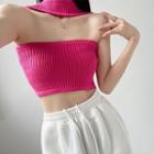 Choker-neck Ribbed Knit Tube Top