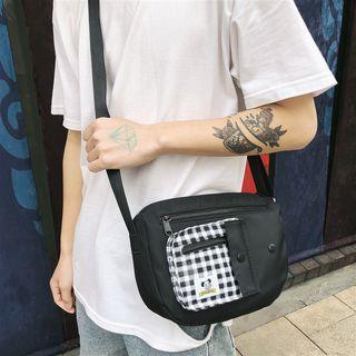 Plaid Panel Nylon Crossbody Bag