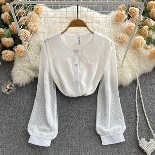 Peter Pan Collar Dotted Lace Chiffon Top
