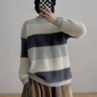 Striped Sweater Striped - White & Light Gray & Dark Gray - One Size