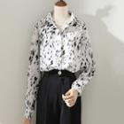 Long-sleeve Color Block Print Chiffon Shirt