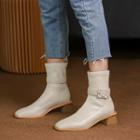 Plain Buckle Block Heel Short Boots