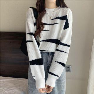 Round-neck Zebra Pattern Long-sleeve Knit Top