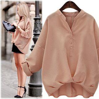 Plain Split-neck Blouse