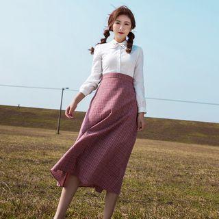 Mock Two-piece Bow-accent Midi Dress