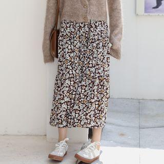 Floral Print Midi A-line Skirt Floral - Light Brown - One Size