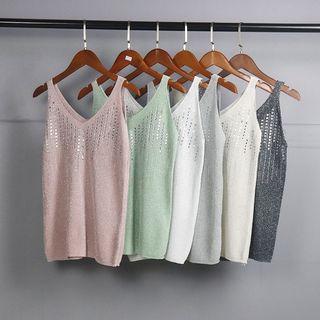 Rhinestone V-neck Knit Camisole