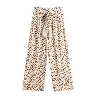 Tassel Leopard Print Wide-leg Pants