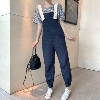 Short-sleeve Leopard Print T-shirt / Harem Jumper Pants
