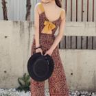 Leaf Print Wide-strap Jumpsuit