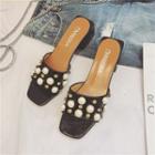 Faux-pearl Low-heel Slide Sandals