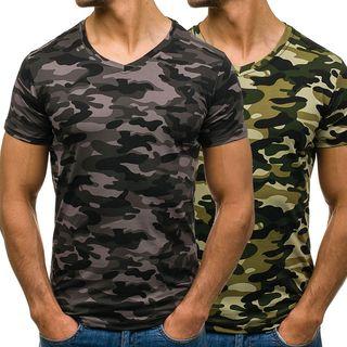 Short-sleeve Camouflage V-neck T-shirt
