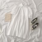 Short-sleeve Midi A-line Shirt Dress White - One Size