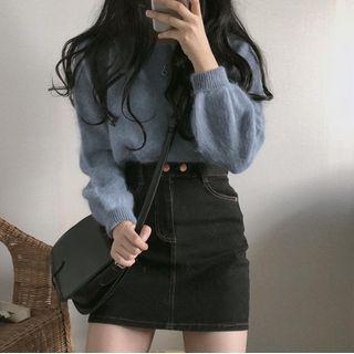 Long-sleeve Mohair Plain Top