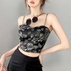 Square-neck Floral Print Cropped Camisole Top