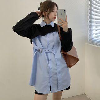 Long-sleeve Buckled Shirt / Long-sleeve Crop Top