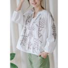 Long-sleeve Embroidered Tasseled Top