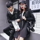 Couple Matching Lettering Strap Hooded Zip Jacket