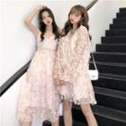 Floral Long-sleeve A-line Dress / Strappy Midi Dress