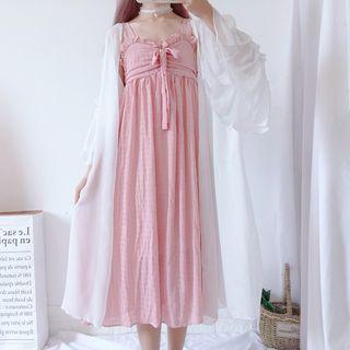 Wide-strap Midi Dress / Bell-sleeve Long Light Jacket