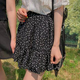 Band-waist Dotted Miniskirt