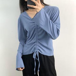 Long-sleeve Drawstring T-shirt / High-waist Wide-leg Pants