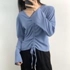 Long-sleeve Drawstring T-shirt / High-waist Wide-leg Pants