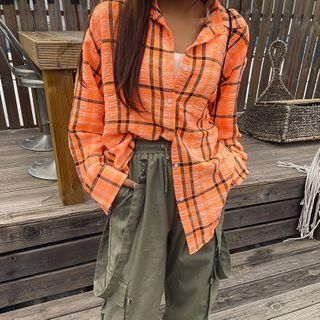 Dip-back Checked Boxy Shirt