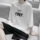 Round-neck Lettering Elbow-sleeve T-shirt