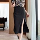 Lace Trim Slit Midi Straight-fit Skirt