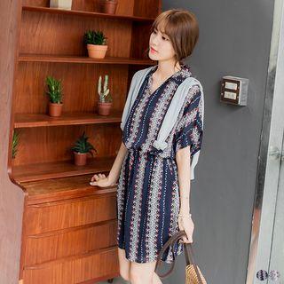 Printed Dolman-sleeve Shirt Dress