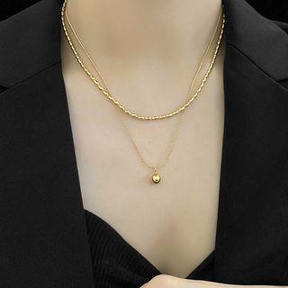 Alloy Bead Pendant Layered Necklace Gold - One Size