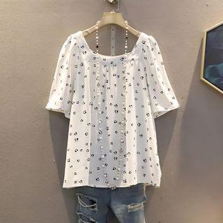 Short-sleeve Square-neck Floral Shirt