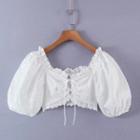 Puff-sleeve Ruffled Eyelet Blouse
