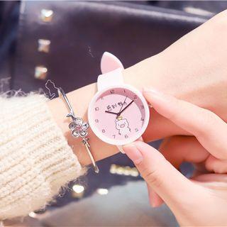 Set: Pig Print Watch + Floral Bangle