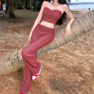 Plaid Tube Top / Wide Leg Pants